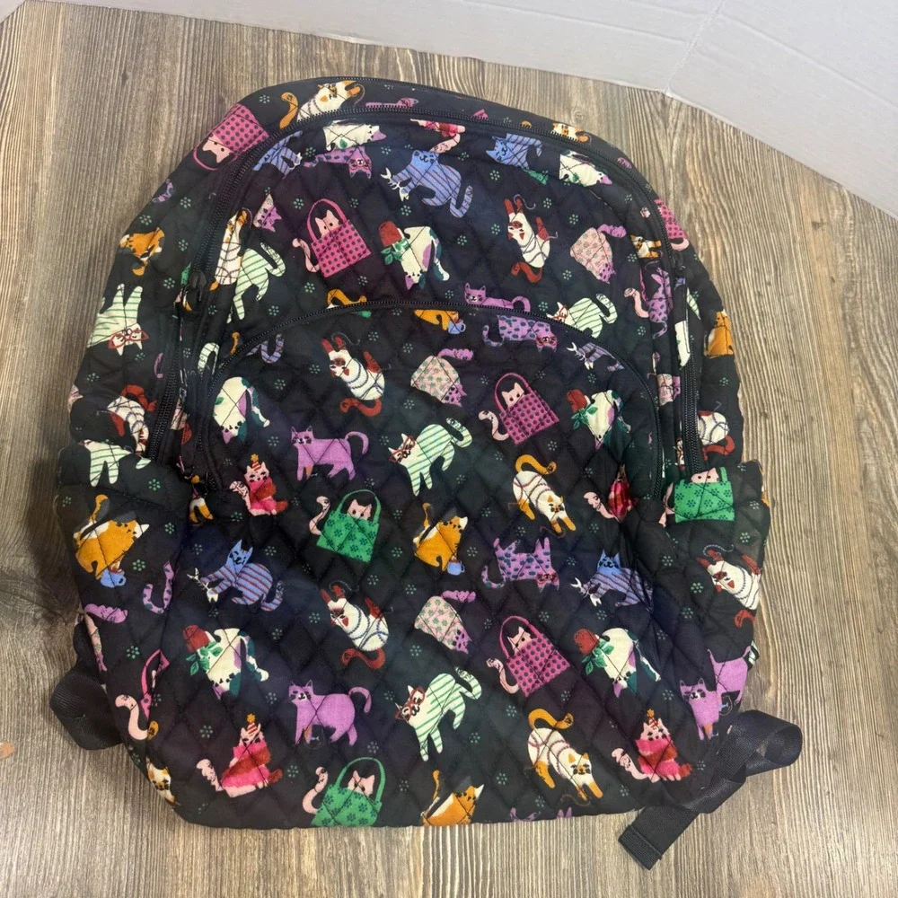 Vera Bradley Large Backpack In Cotton Herding Cats Black Fit Laptop 17